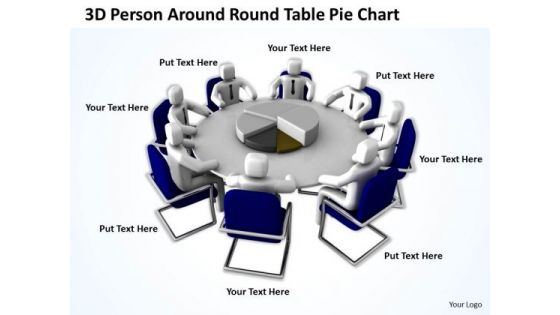Business Persons 3d Around Table Pie Chart PowerPoint Templates
