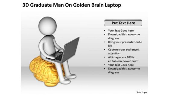 Business Persons 3d Graduate Man Golden Brain Laptop PowerPoint Templates