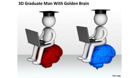 Business Persons 3d Graduate Man With Golden Brain PowerPoint Templates