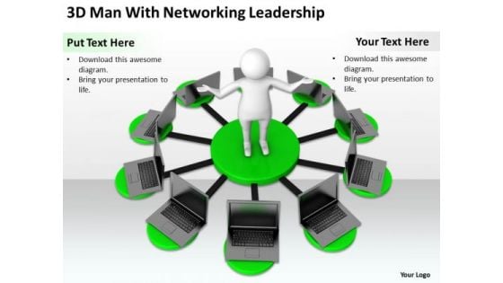 Business Persons 3d Man With Networking Leadership PowerPoint Slides