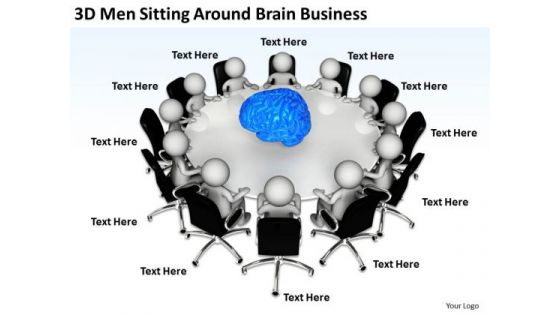 Business Persons 3d Men Sitting Around Brain New PowerPoint Presentation Slides