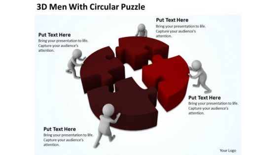 Business Persons 3d Men With Circular Puzzle PowerPoint Slides