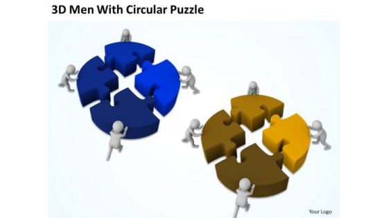 Business Persons 3d Men With Circular Puzzle PowerPoint Slides