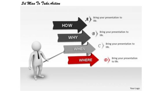 Business Plan And Strategy 3d Man To Take Action Concept Statement