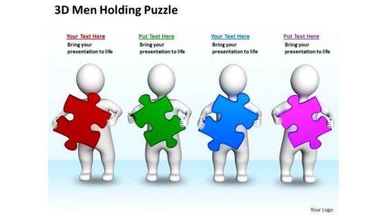 Business Plan Diagram 3d Men Holding Puzzles PowerPoint Slides