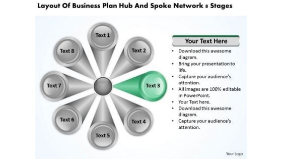 Business Plan Hub And Spoke Network 8 Stages Example PowerPoint Slides