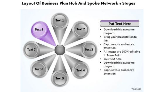 Business Plan Hub And Spoke Network 8 Stages PowerPoint Templates