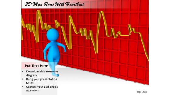 Business Plan Strategy 3d Man Runs With Heart Beat Character Models