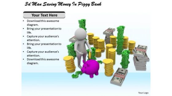 Business Plan Strategy 3d Man Saving Money Piggy Bank Character Models