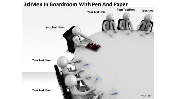 Business Plan Strategy 3d Men Boardroom With Pen And Paper Concept