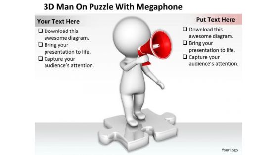 Business Planning Strategy 3d Man On Puzzle With Megaphone Character Modeling