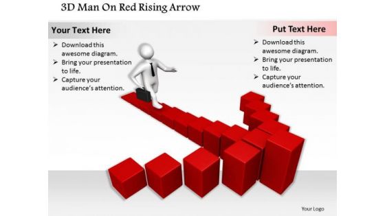 Business Planning Strategy 3d Man On Red Rising Arrow Character Modeling