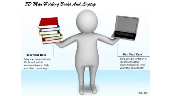 Business Policy And Strategy 3d Man Holding Books Laptop Basic Concepts