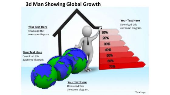 Business Policy And Strategy 3d Man Showing Global Growth Concept