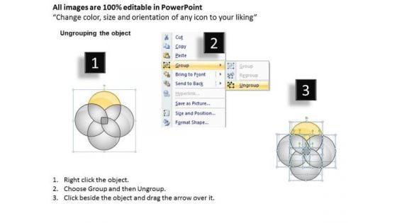 Business Power Point Venn Diagram Showing Four Aspects PowerPoint Slides