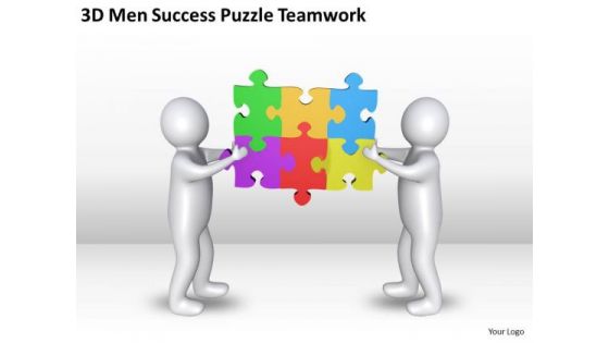Business PowerPoint Examples 3d Men Success Puzzle Teamwork Templates