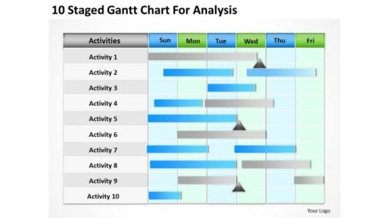 Business PowerPoint Template 10 Staged Gantt Chart For Analysis Ppt Slides