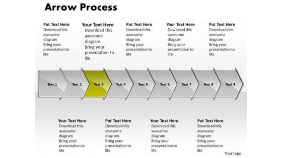 Business PowerPoint Template Arrow Process 9 Stages Strategy Graphic