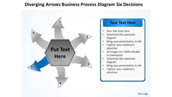 Business PowerPoint Theme Process Diagram Six Decisions Cicular Cycle Flow Network Slides