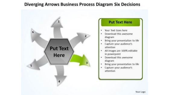 Business PowerPoint Theme Process Diagram Six Decisions Cycle Flow Network Slides