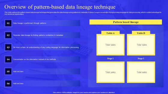 Business Process Data Lineage Overview Of Pattern Based Data Lineage Technique Icons Pdf