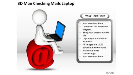 Business Process Diagram 3d Man Checking Mails Laptop PowerPoint Slides