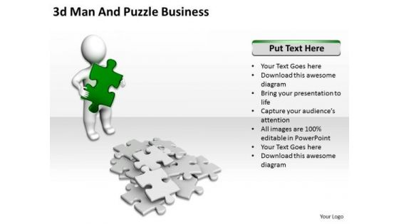 Business Process Diagram Chart 3d Man And Puzzle PowerPoint Templates