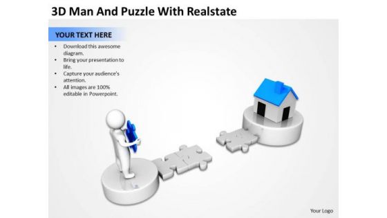 Business Process Diagram Chart 3d Man And Puzzle With Realstate PowerPoint Templates