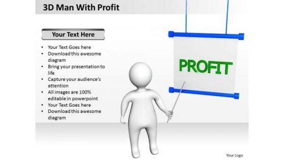 Business Process Diagram Example 3d Man With Profit PowerPoint Templates