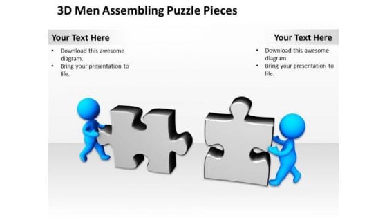 Business Process Diagram Examples 3d Men Assembling Jigsaw Puzzle Pieces PowerPoint Slides
