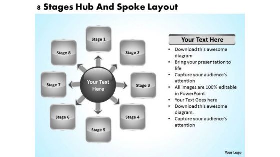 Business Process Diagram Examples 8 Stages Hub And Spoke Layout PowerPoint Slides