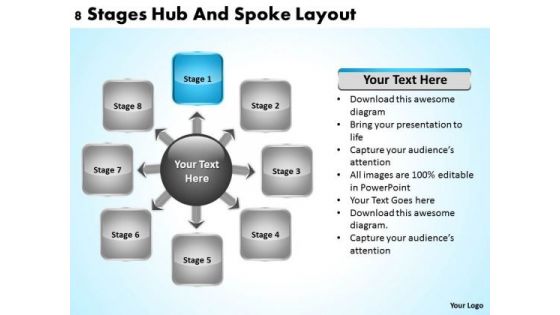 Business Process Diagram Examples 8 Stages Hub And Spoke Layout Ppt PowerPoint Slides