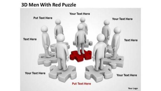 Business Process Diagram Symbols 3d Men With Red Puzzle PowerPoint Templates