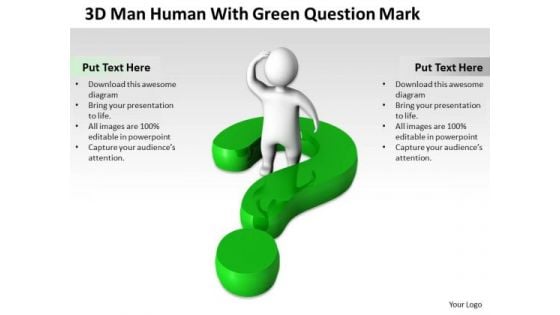 Business Process Diagram Visio 3d Man Human With Green Question Mark PowerPoint Slides