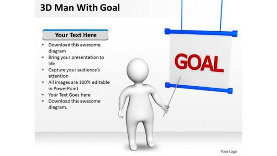 Business Process Diagrams 3d Man With Goal PowerPoint Templates