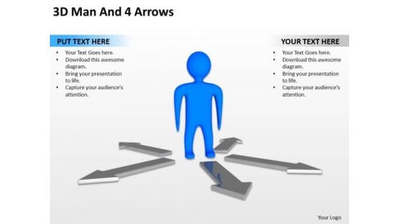 Business Process Diagrams Examples 3d Man Arrows PowerPoint Slides