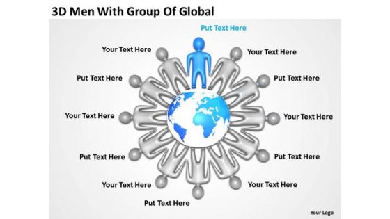 Business Process Diagrams Examples 3d Men With Group Of Global PowerPoint Templates