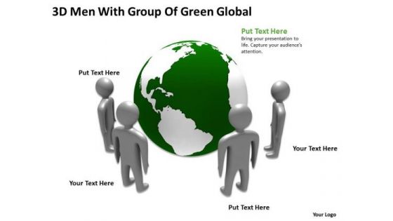 Business Process Diagrams Examples 3d Men With Group Of Green Global PowerPoint Templates