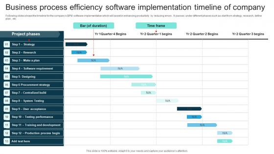 Business Process Efficiency Software Implementation Timeline Of Company Ideas Pdf