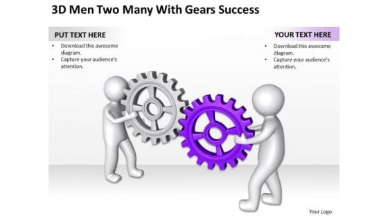 Business Process Flow 3d Men Two Many With Gears Success PowerPoint Templates