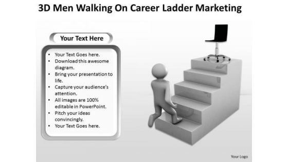 Business Process Flow 3d Men Walking On Career Ladder Marketing PowerPoint Templates