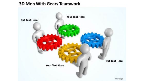 Business Process Flow 3d Men With Gears Teamwork PowerPoint Templates
