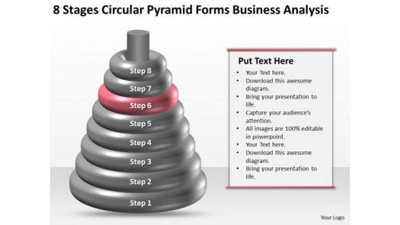 Business Process Flow 8 Stages Circular Pyramid Forms Analysis PowerPoint Slides