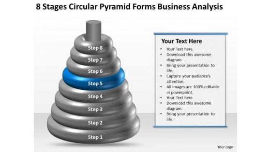 Business Process Flow 8 Stages Circular Pyramid Forms Analysis PowerPoint Templates