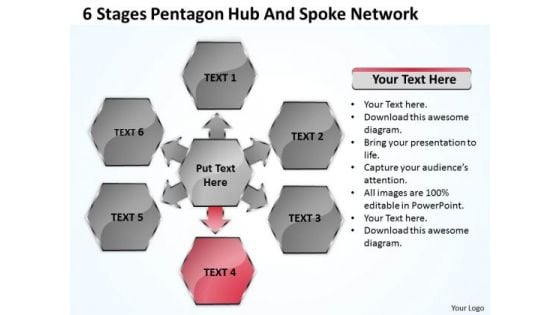 Business Process Flow Chart Example Pentagon Hub And Spoke Network PowerPoint Templates