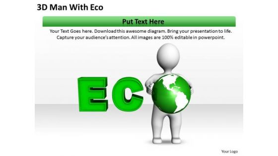 Business Process Flow Chart Examples 3d Man With Eco PowerPoint Slides