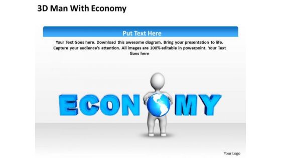 Business Process Flow Chart Examples 3d Man With Economy PowerPoint Slides