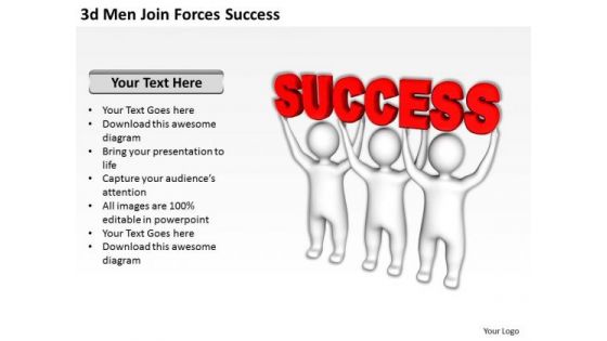 Business Process Flow Diagram 3d Men Join Forces Success PowerPoint Slides