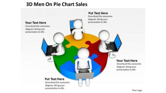 Business Process Flow Diagram 3d Men On Pie Chart Sales PowerPoint Templates