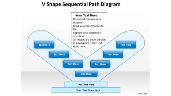 Business Process Flow Diagram V Shape Sequential Path PowerPoint Slides